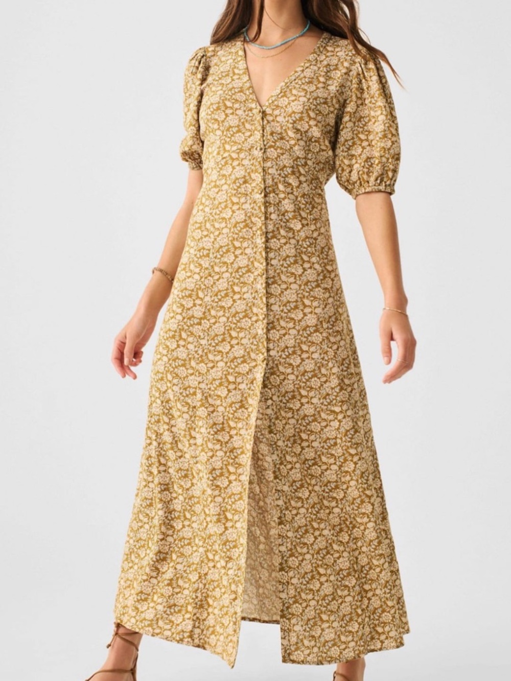 Faherty Havana midi Dress in Golden Theodora Floral linen blend H